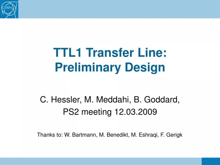 ttl1 transfer line preliminary design