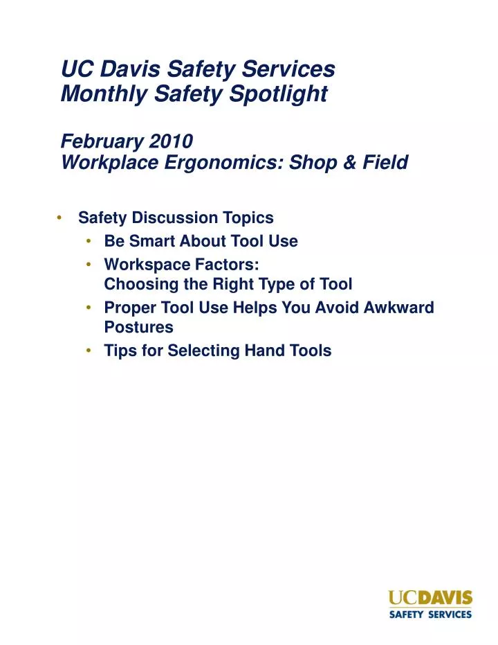 uc davis safety services monthly safety spotlight february 2010 workplace ergonomics shop field