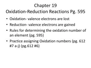 Chapter 19 Oxidation-Reduction Reactions Pg. 595
