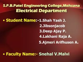 S.P.B.Patel Engineering College,Mehsana Electrical Department
