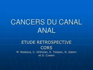 CANCERS DU CANAL ANAL