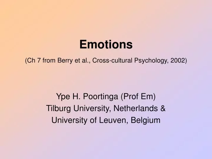 emotions ch 7 from berry et al cross cultural psychology 2002