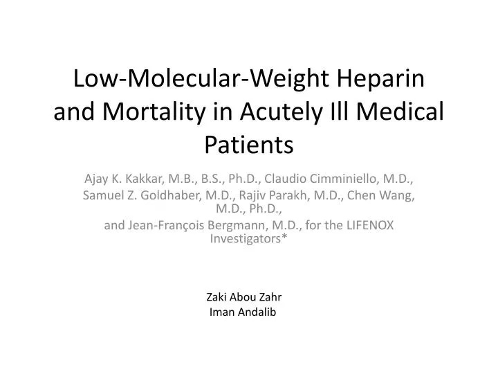 low molecular weight heparin and mortality in acutely ill medical patients