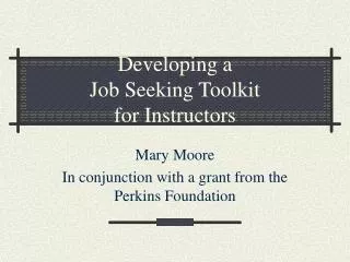 Developing a Job Seeking Toolkit for Instructors