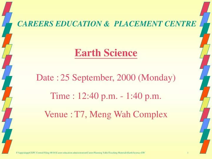 earth science date 25 september 2000 monday time 12 40 p m 1 40 p m venue t7 meng wah complex