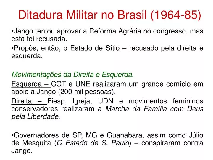 ditadura militar no brasil 1964 85