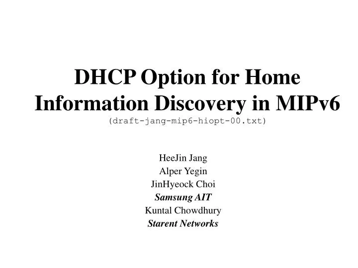 dhcp option for home information discovery in mipv6 draft jang mip6 hiopt 00 txt