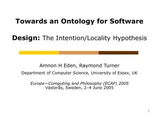Towards an Ontology for Software Design: The Intention/Locality Hypothesis