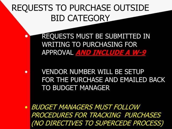 requests to purchase outside bid category