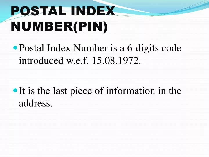 PPT POSTAL INDEX NUMBER PIN PowerPoint Presentation Free Download 