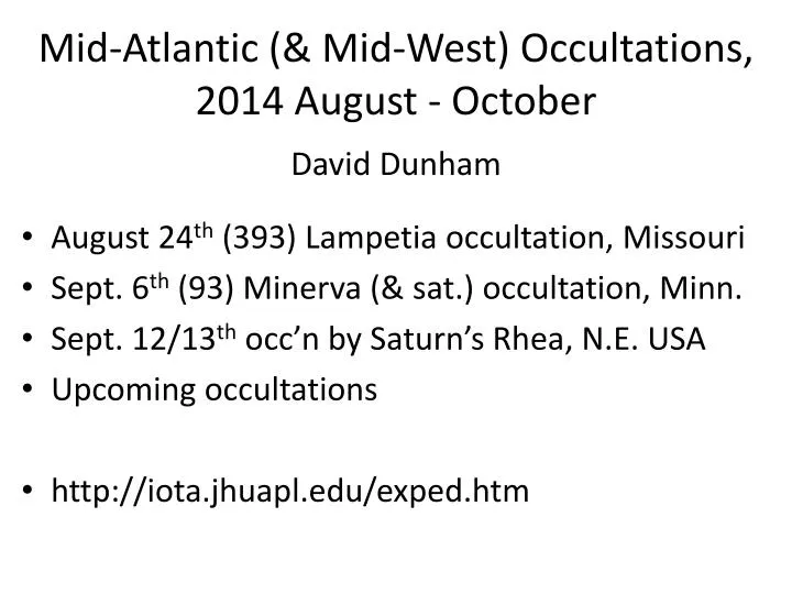 mid atlantic mid west occultations 2014 august october david dunham