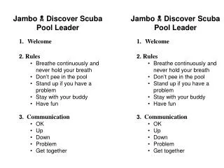 Jambo ? Discover Scuba Pool Leader