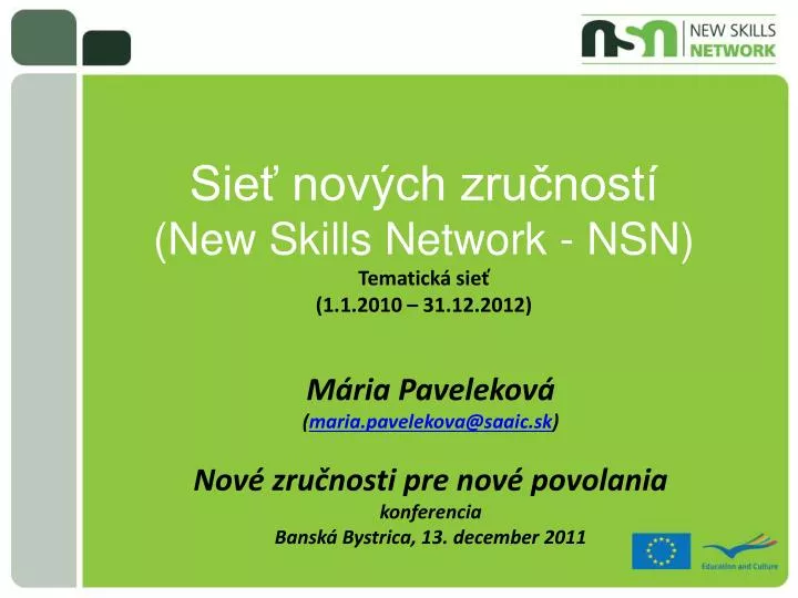 sie nov ch zru nost new skills network nsn tematic k sie 1 1 2010 31 12 2012