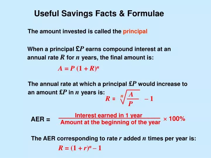 useful savings facts formulae