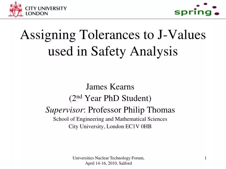 assigning tolerances to j values used in safety analysis