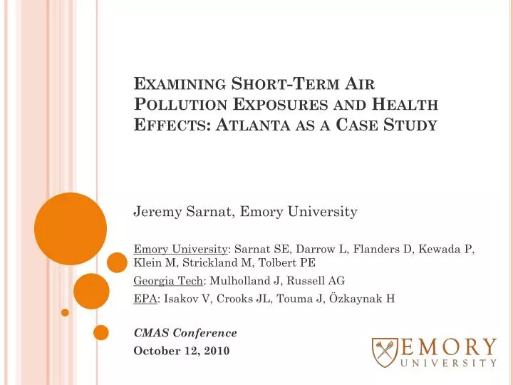 examining short term air pollution exposures and health effects atlanta as a case study