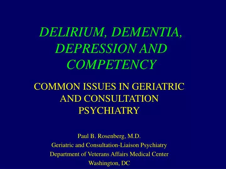 delirium dementia depression and competency