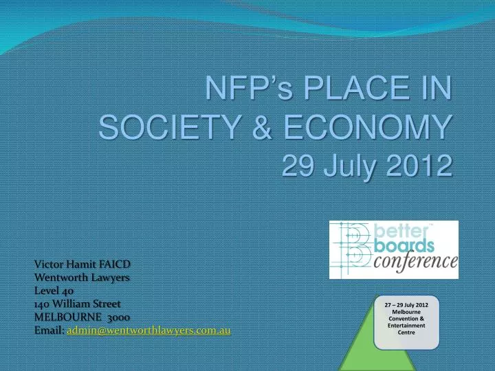 PPT Victor Hamit FAICD Wentworth Lawyers Level 40 140 William Street