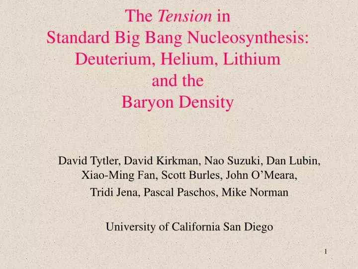 the tension in standard big bang nucleosynthesis deuterium helium lithium and the baryon density