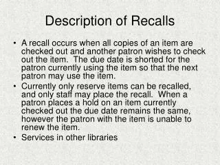 description of recalls
