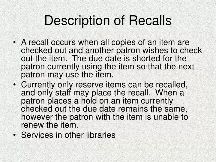 description of recalls