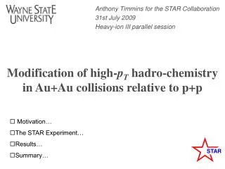 Modification of high- p T hadro-chemistry in Au+Au collisions relative to p+p