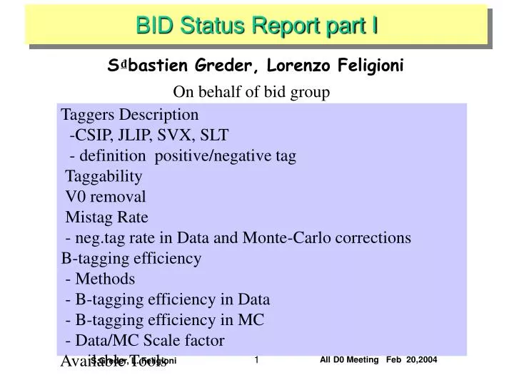 bid status report part i