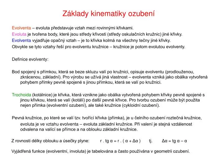 z klady kinematiky ozuben