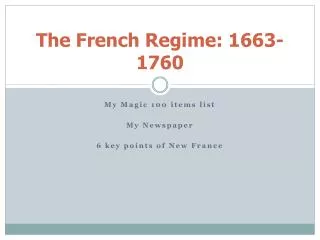 The French Regime: 1663-1760