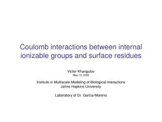 Coulomb interactions between internal ionizable groups and surface residues