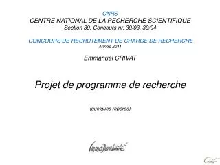 projet de programme de recherche quelques rep res