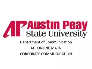 Department of Communication ALL ONLINE MA IN CORPORATE COMMUNICATION