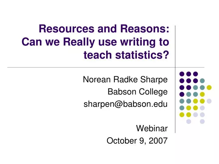 resources and reasons can we really use writing to teach statistics