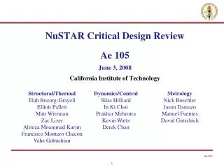NuSTAR Critical Design Review Ae 105 June 3, 2008 California Institute of Technology