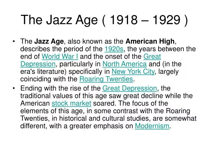 the jazz age 1918 1929