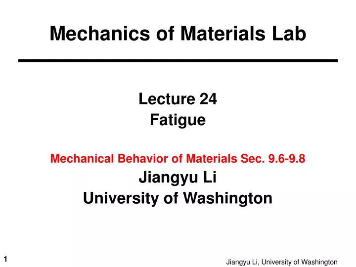 PPT - Lecture 24 Fatigue Mechanical Behavior Of Materials Sec. 9.6-9.8 ...