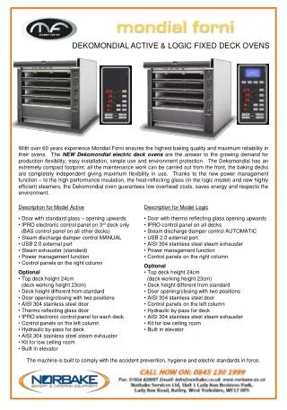 DEKOMONDIAL ACTIVE &amp; LOGIC FIXED DECK OVENS