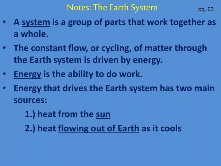 notes the earth system