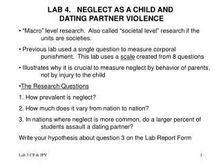 LAB 4. NEGLECT AS A CHILD AND DATING PARTNER VIOLENCE
