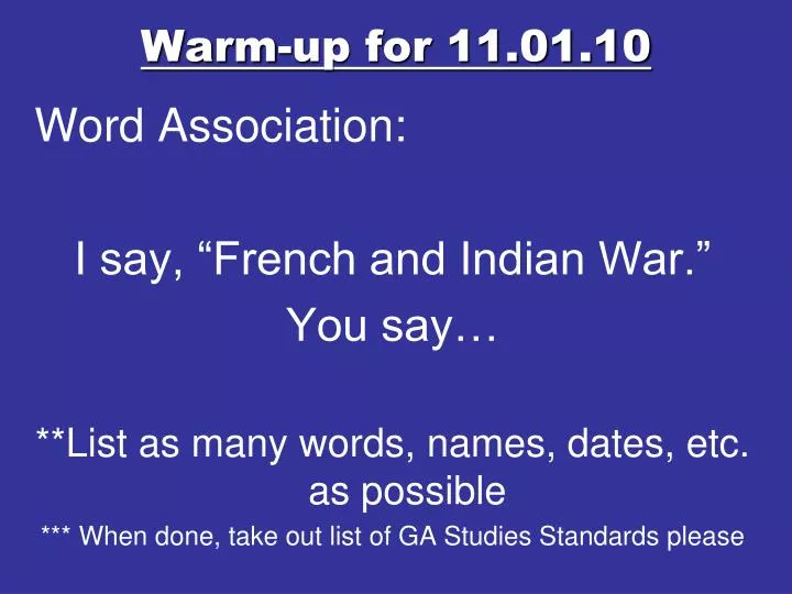 warm up for 11 01 10