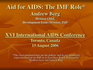 Macro Consequences of HIV / AIDS