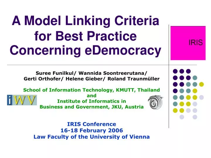 a model linking criteria for best practice concerning edemocracy