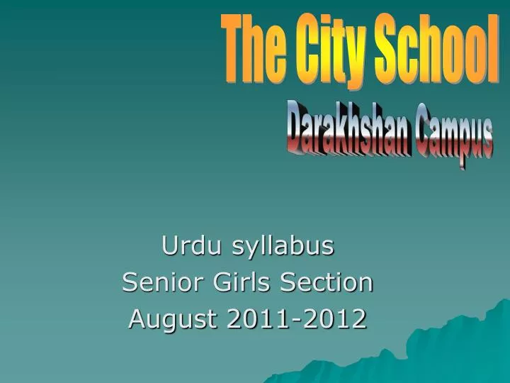 urdu syllabus senior girls section august 2011 2012