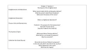 Chapter 17 Section 3 The Impact of the Enlightenment Enlightenment and Absolutism