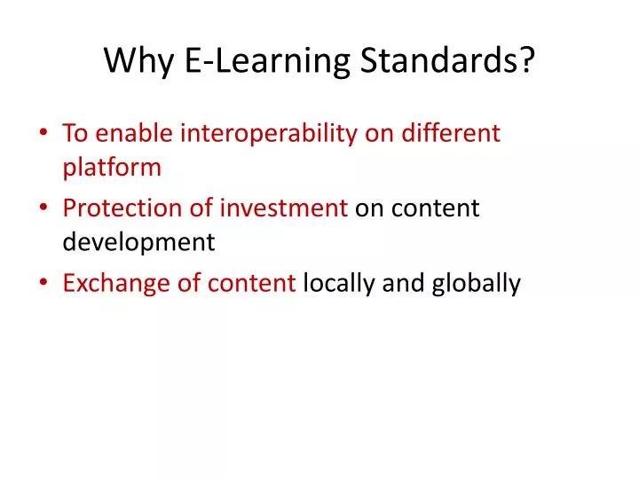 why e learning standards
