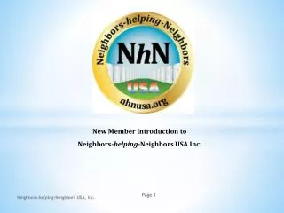 New Member Introduction to Neighbors- helping -Neighbors USA Inc.