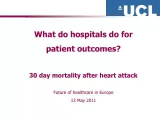 What do hospitals do for patient outcomes? 30 day mortality after heart attack