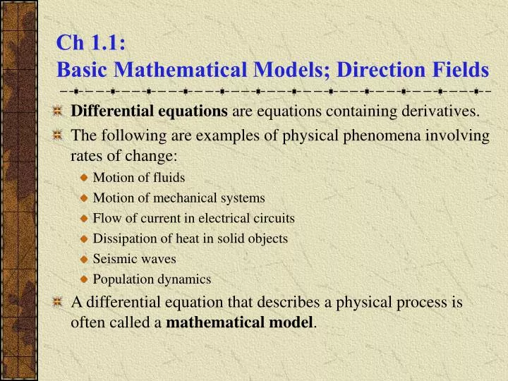 ch 1 1 basic mathematical models direction fields
