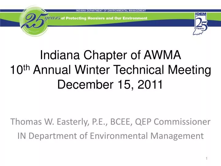 indiana chapter of awma 10 th annual winter technical meeting december 15 2011