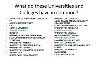 What do these Universities and Colleges have in common?